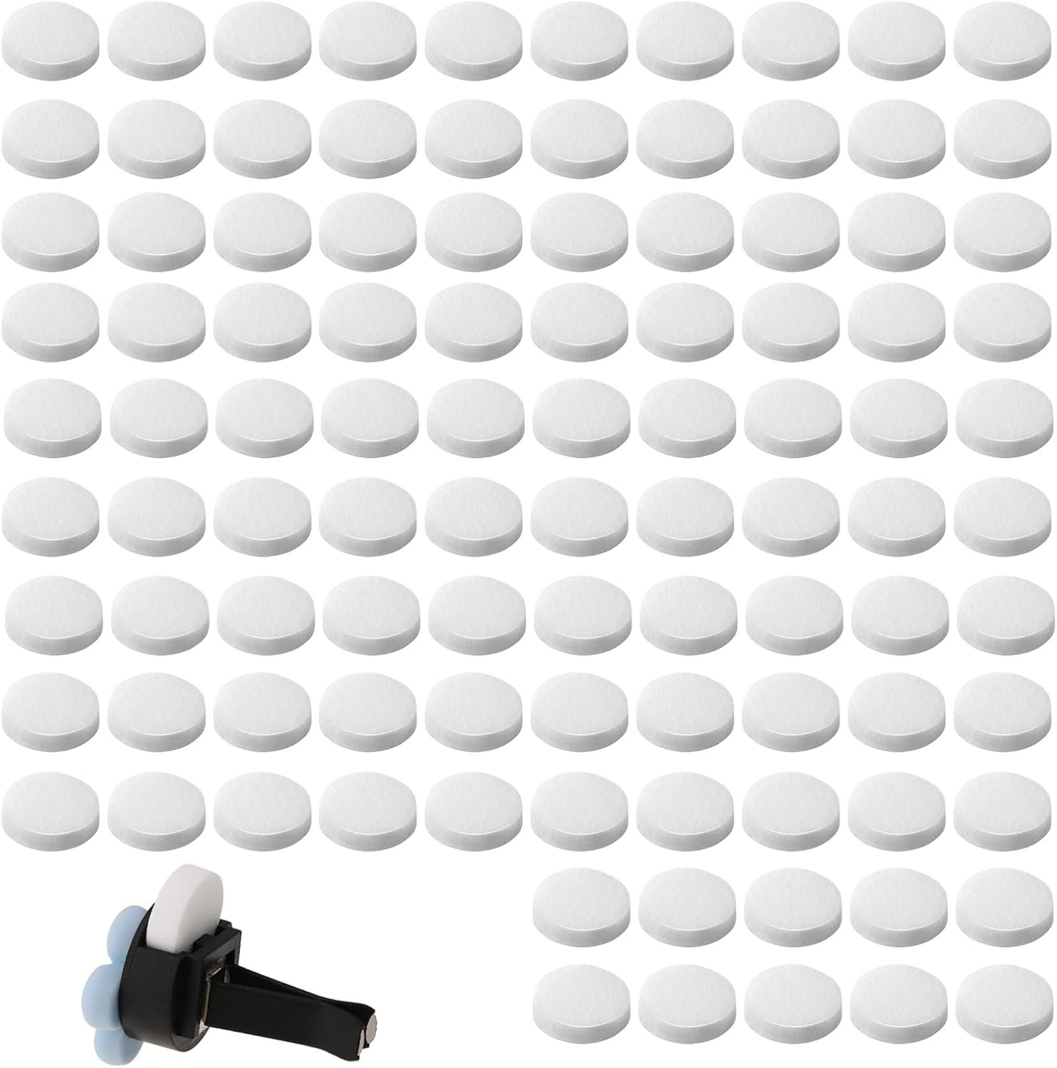100 PCS Car Air Freshener Refill Felt Pads – 17 mm Unscented Essential Oil Perfume Refill Pads, Air Freshener Replacement Pad, Universal Essential Oil Diffuser Pad for Vent Clips, Home, Car Use