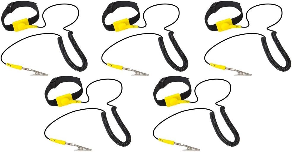 KingWin Anti Static Wrist Strap 5 Pack Yellow, Adjustable ESD Wrist Band Fits Your Wrist Comfortably. Grounding Bracelet to Protect Your PC Computer or Electronics from Static Electricity