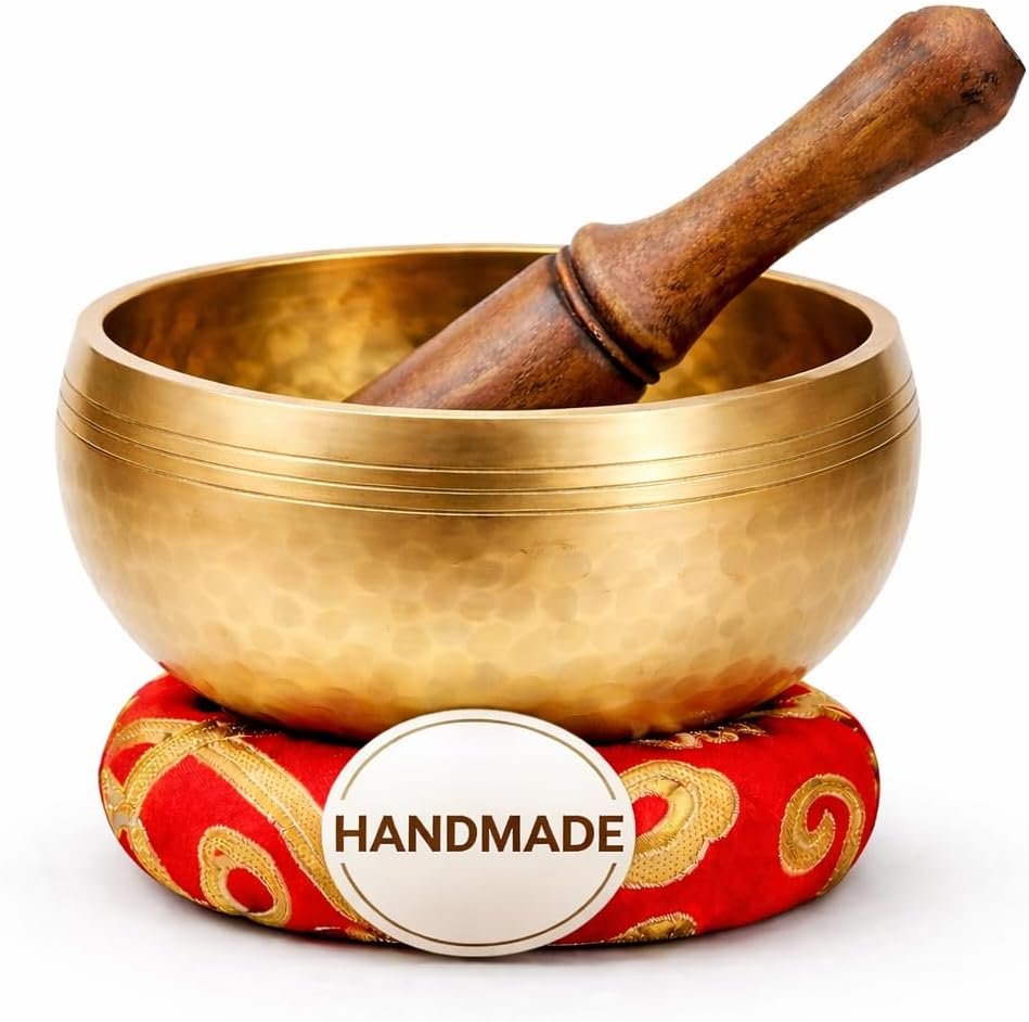 Premium Tibetan Singing Bowl Set – Authentic Handcrafted Mindfulness Meditation Holistic Sound 7 Chakra Healing Gift by Himalayan Bazaar (3 Inch, Gold)