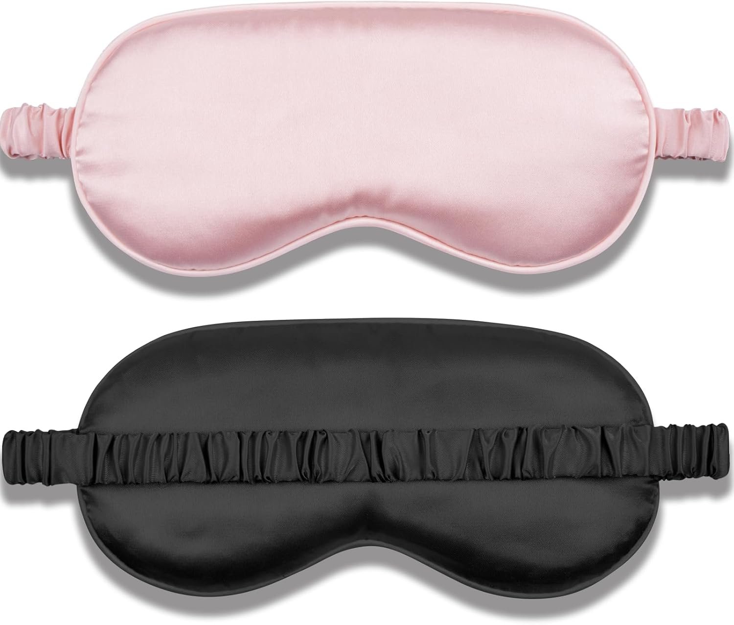 Amrules Sleep Mask Set of 2, Adjustable Silk Eye Mask for Sleeping, Soft Sleeping Eye Shade Cover for Women, Good for Blocking Light, Reducing Puffiness, Enhancing Sleep Quality (Blush Pink & Black)