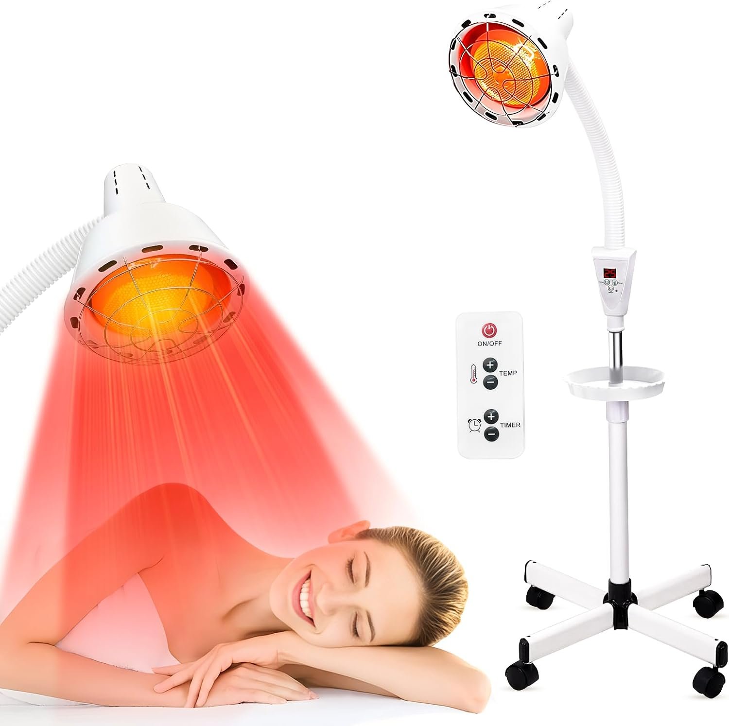 275W Infrared Red Light Therapy Heat Lamp with Removable Rolling Casters | Adjustable Temperature, 360° Rotatable Lamp Head, Home Use Therapy Lamp for Joint Pain Relief & Muscle Soreness Recovery