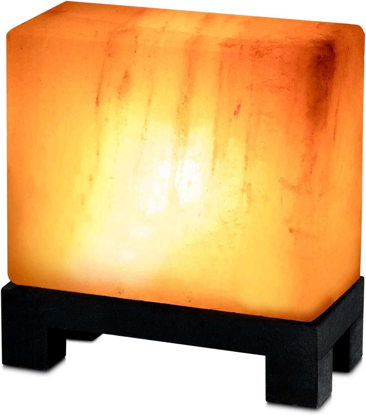 UMAID Himalayan Salt Lamp Rectangle, Natural Pink Rock Salt Lamp on Modern Wood Base with Night Light Bulb and Dimmable Cord, Spa Decor, Salt Massage Stones Ambiance, Meditation Accessories Decor Gift