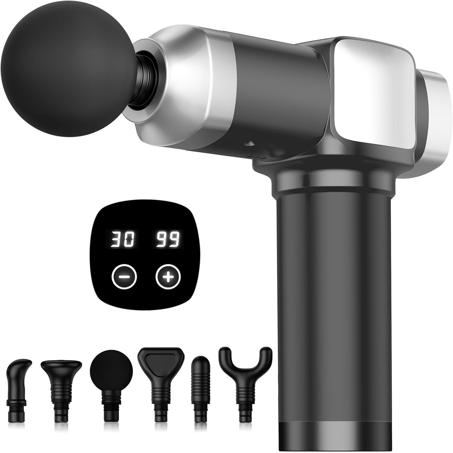 Massage Gun Deep Tissue, Handheld Percussion Muscle Massager for Back, Neck & Shoulder Pain Relief, Portable Electric Back Massager with 30 Speed Levels & 6 Massage Heads, Gift for Men Women