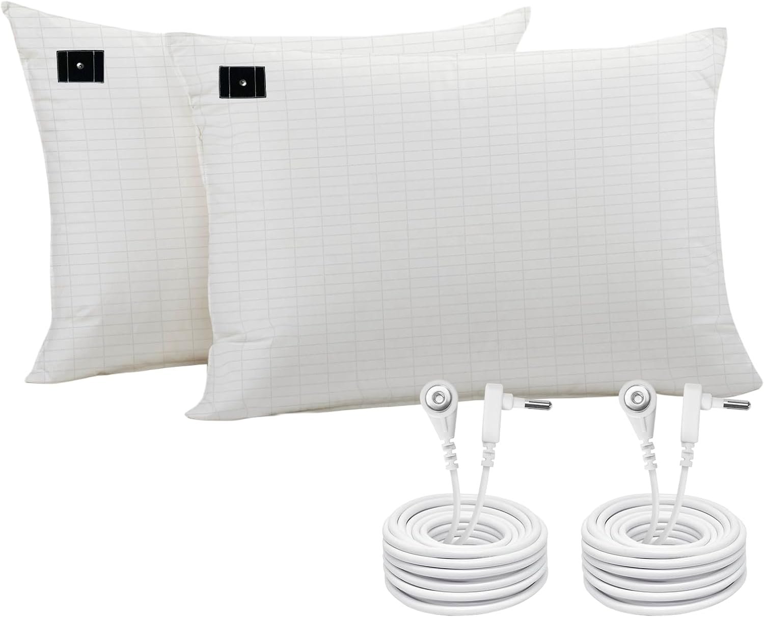 Grounding Pillowcase 2 Pack, 20 * 36inch Grounding Pillow Cases with 15ft Grounding Cord, Organic Cotton + Silver Fiber Conductive Grounding Pillow Case for Improve Sleep