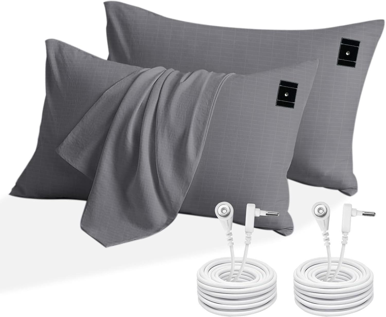 2PCS 20″*30″Grounding Pillowcase with Grounding Cord, Soft and Comfortable Cotton Grounding Pillow Cover, Reduce Inflammation Sleep Therapy Conductive Pillowcases (Gray)