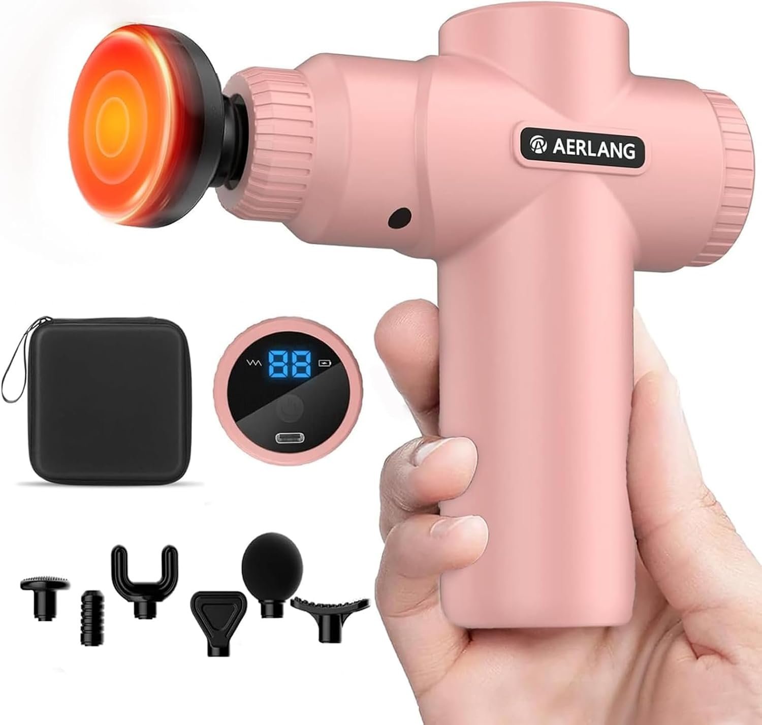 AERLANG Mothers Day Gifts for Mom Massage Gun with Heat Mini Massager Muscle Massager Back Massager for Pain Relief Deep Tissue Body Massager Handheld Massager with a Carrying Case Pink