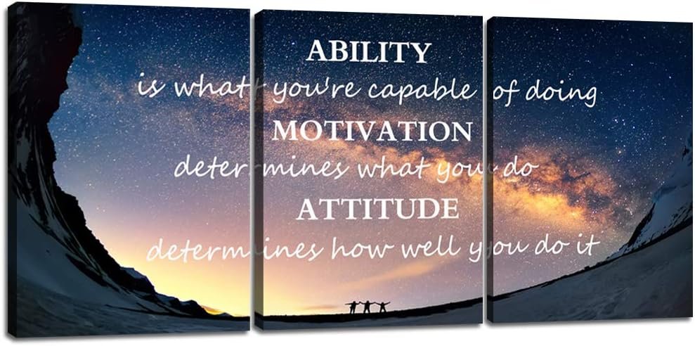 Motivational Quotes Canvas Wall Art Inspirational Ability Motivation Attitude Saying Words Posters Prints Entrepreneur Quote Home Office Bedroom Decor 3 Panels Ready to Hang – 36″ W x 16″ H