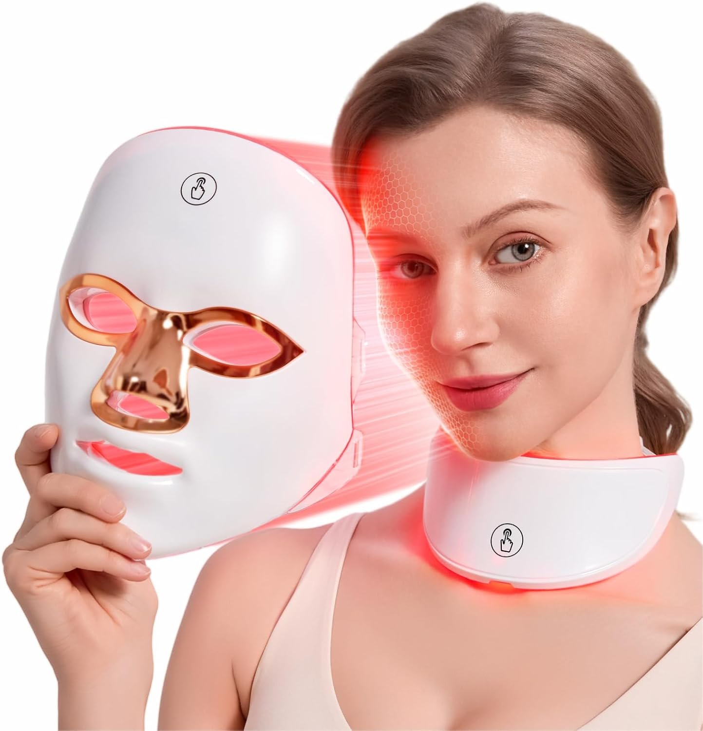LED Face Mask for Wrinkles, Red Light Therapy for Face, Cordless NIR Red Light Therapy Mask with 7 Light Modes, 426 LEDs Rechargeable for Glowing Skin at Home White