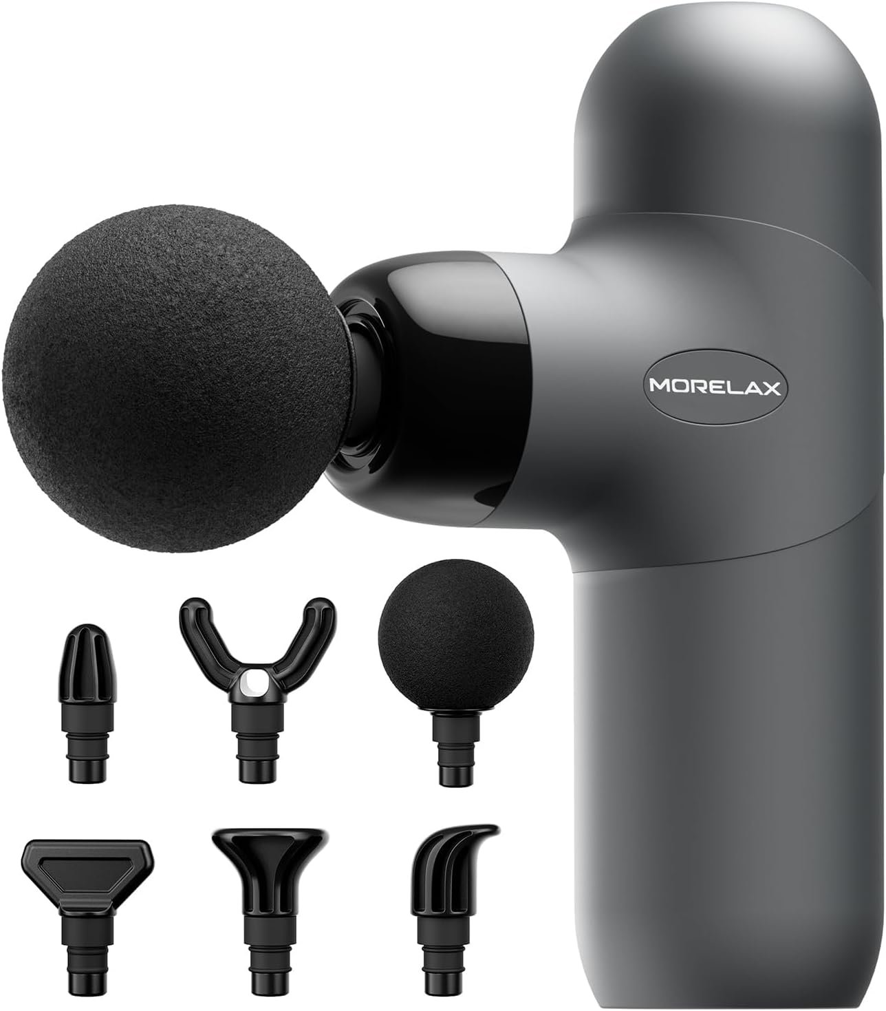 Morelax Mini Massage Gun, Percussion Muscle Massager for Back Pain Relief, Compact Sports Travel Massage Gun with 6 Massage Heads 4 Speeds, Gift for Her, Home, Athletes