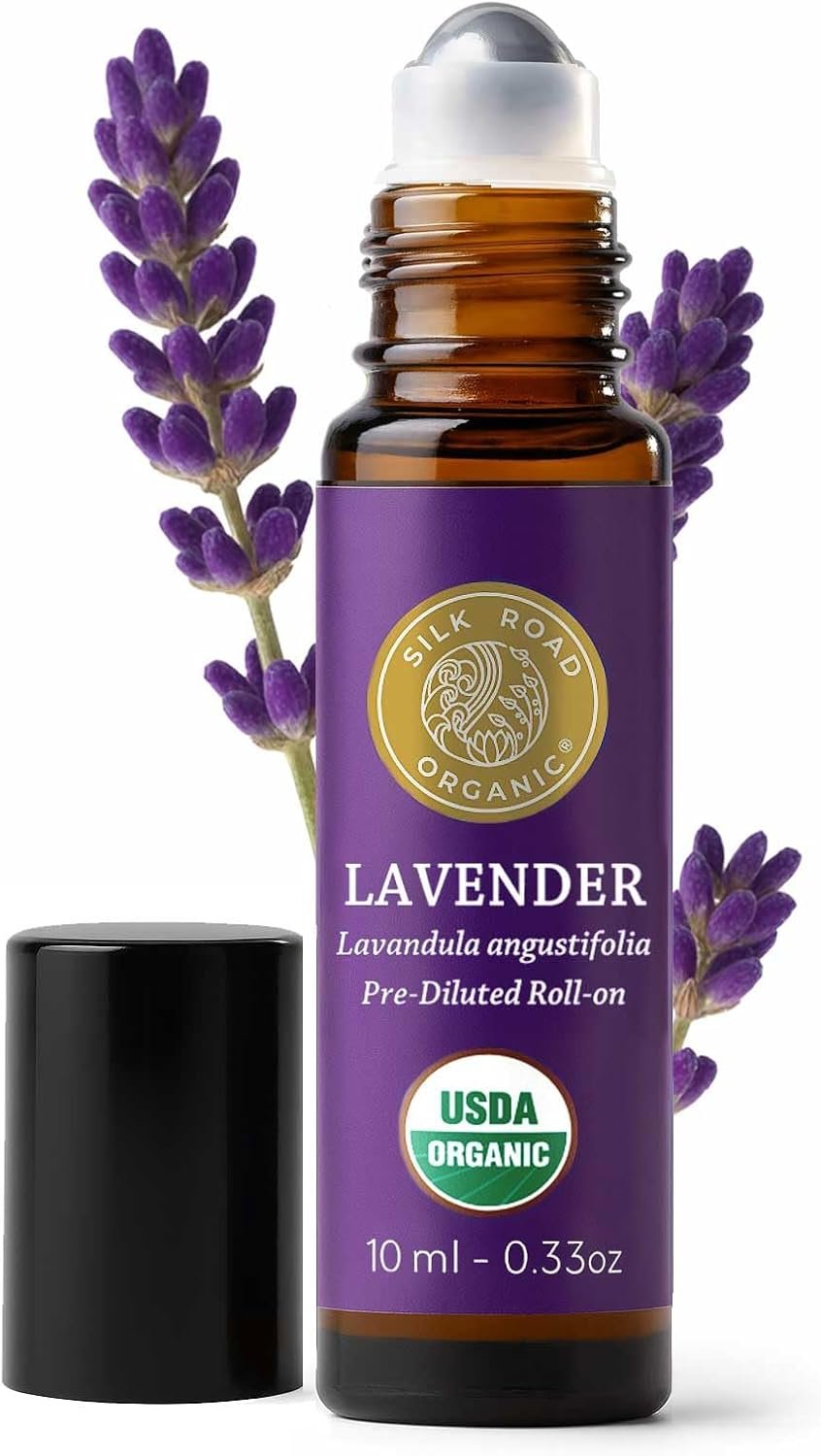 Silk Road Organic Lavender Essential Oil Roll On for Stress Relief, Sleep, Calm & Relaxation | USDA Certified Aromatherapy Roller (10 ml)
