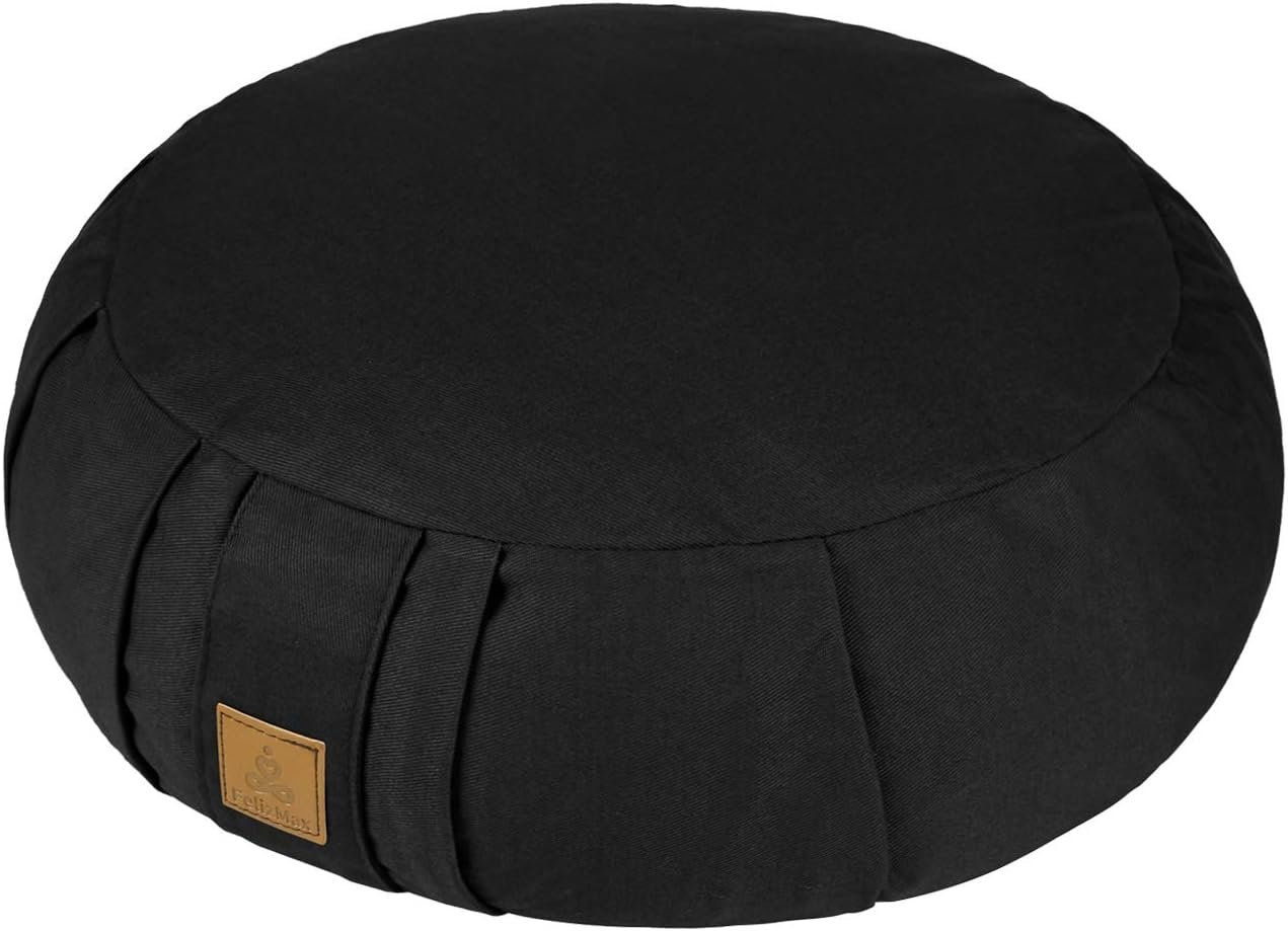Round Zafu Meditation Cushion, D=15″ H=5.5″ Zabuton Meditation Pillow, Yoga Bolster/Pillow, Floor seat, Zippered Organic Cotton Cover, Natural Buckwheat, Kneeling Pillow