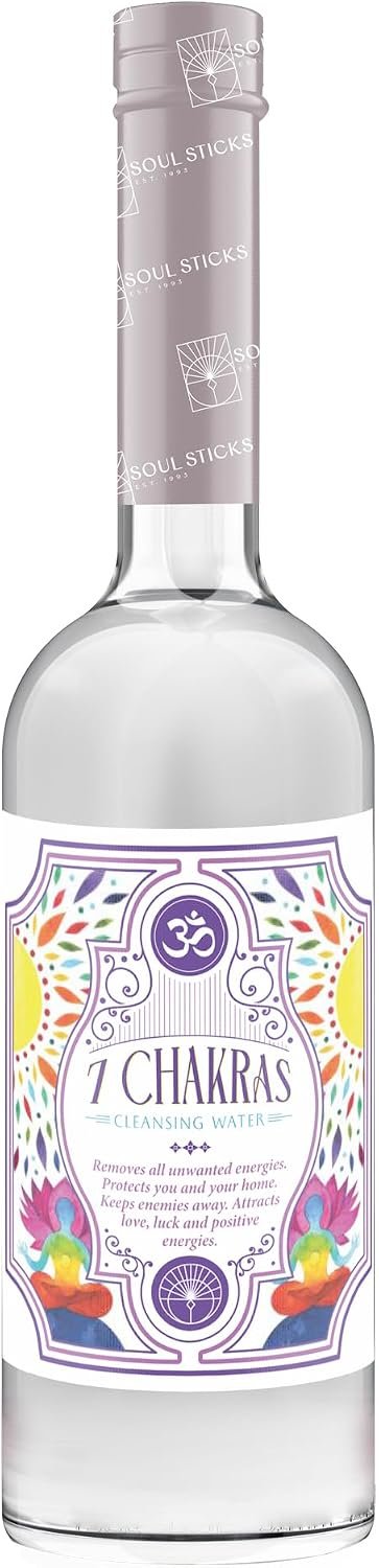 SOUL STICKS Cleansing Water 7.5 oz. Bottle for Clearing Negative Energy and Purifying Home Spiritual Florida Water Area Deodorizer (7 Chakras)