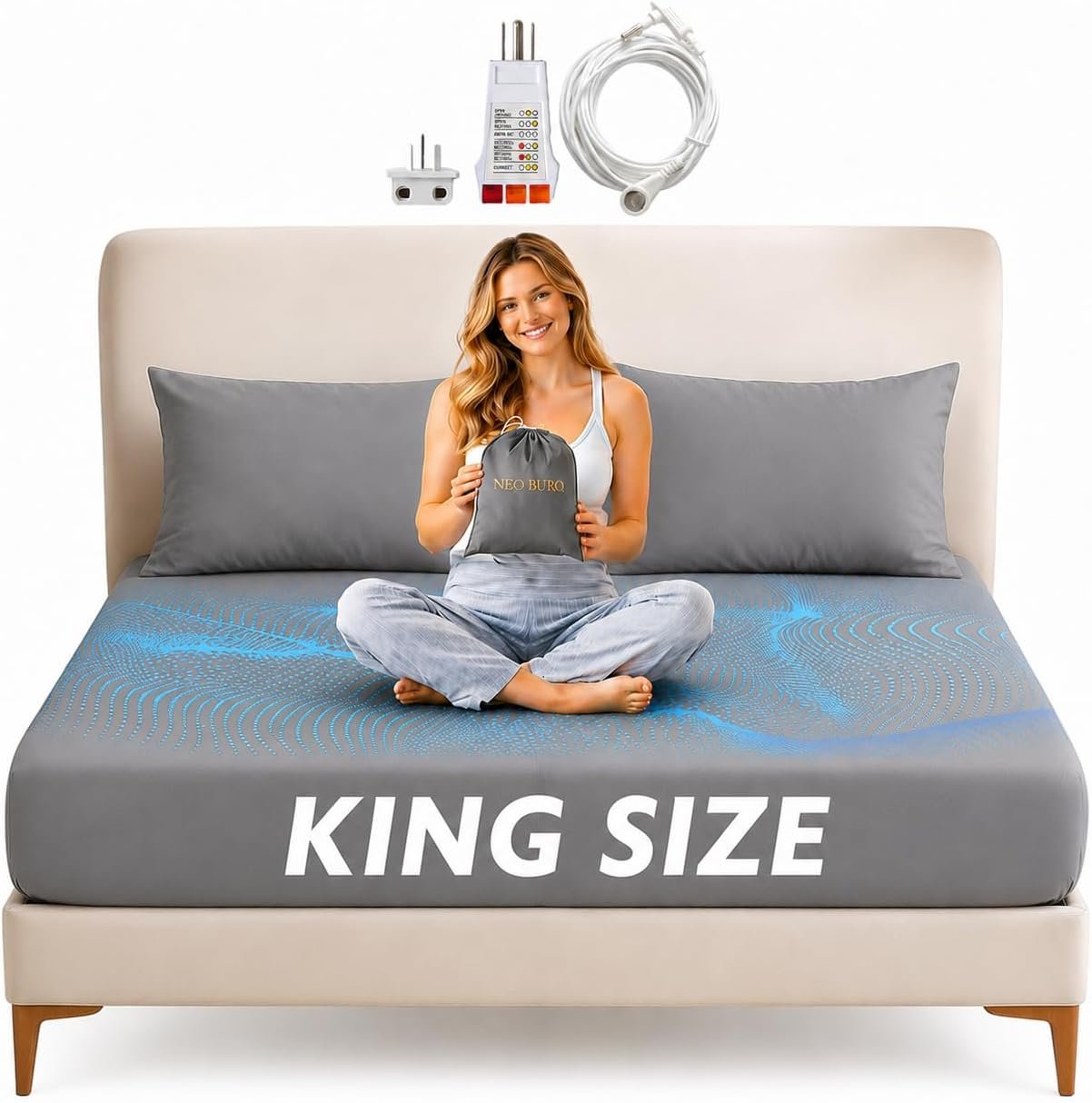 Grounding Sheets King, 20% Silver Fiber, 80% GOTS Certified Organic Cotton,400 Thread Count,Cooling, Soft, Deep Pocket Fitted Earthing Sheet with, Cord, Adopter and Continuity Tester.