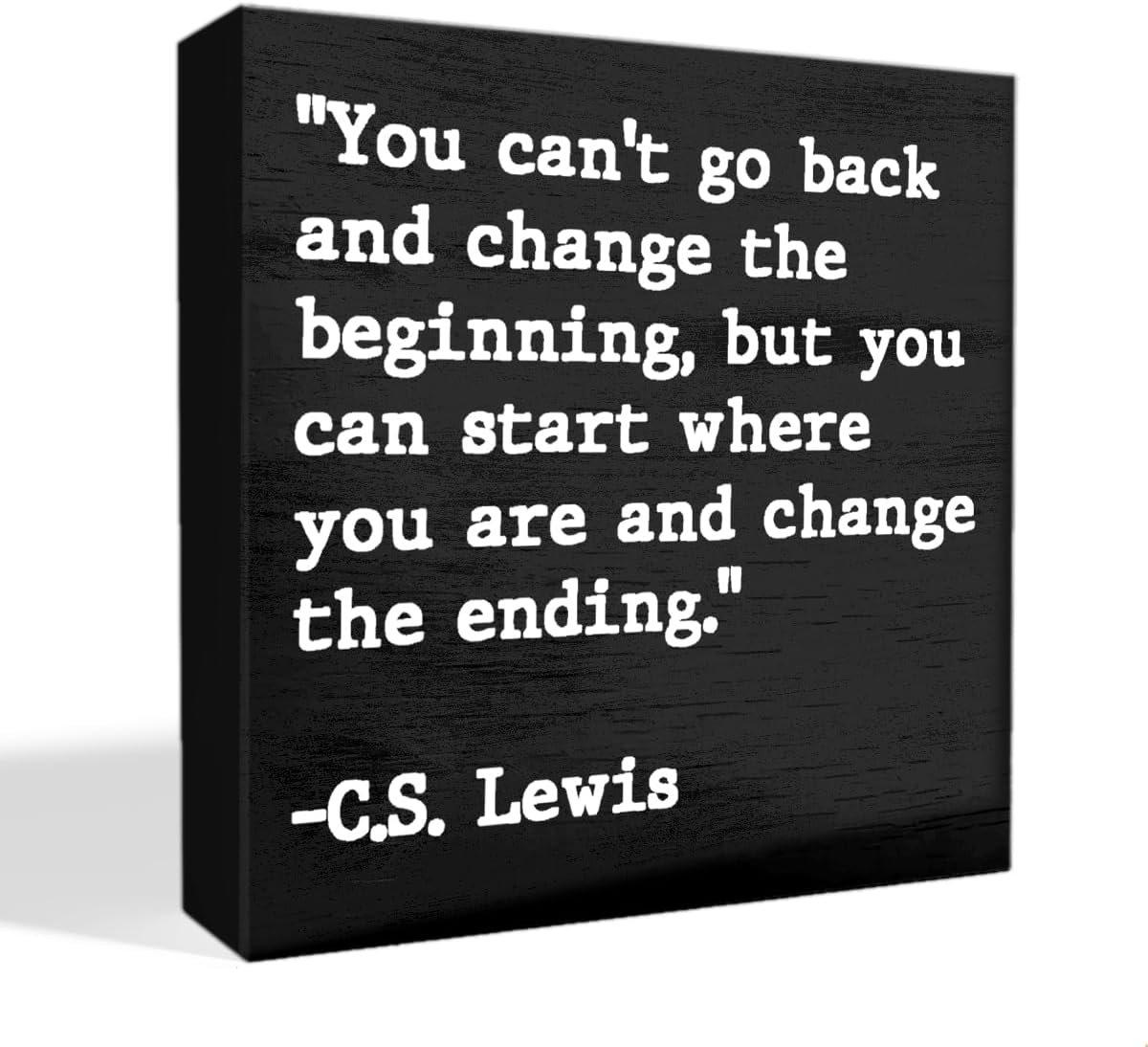 Inspirational Quotes Office Decor Wooden Box Sign for Home Office Desk Shelf Table Motivational Wall Decor Inspirational Gifts for Women Men Friends – C.S. Lewis 5 X 5 Inches (Black)