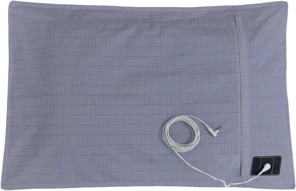 Grounding Pillowcase Queen Size, Conductive Grounding Pillow case with 10% Pure Silver & 90% Organic Cotton for Improved Sleep and Pain Relief (Queen – 20″x 30″ Grey)