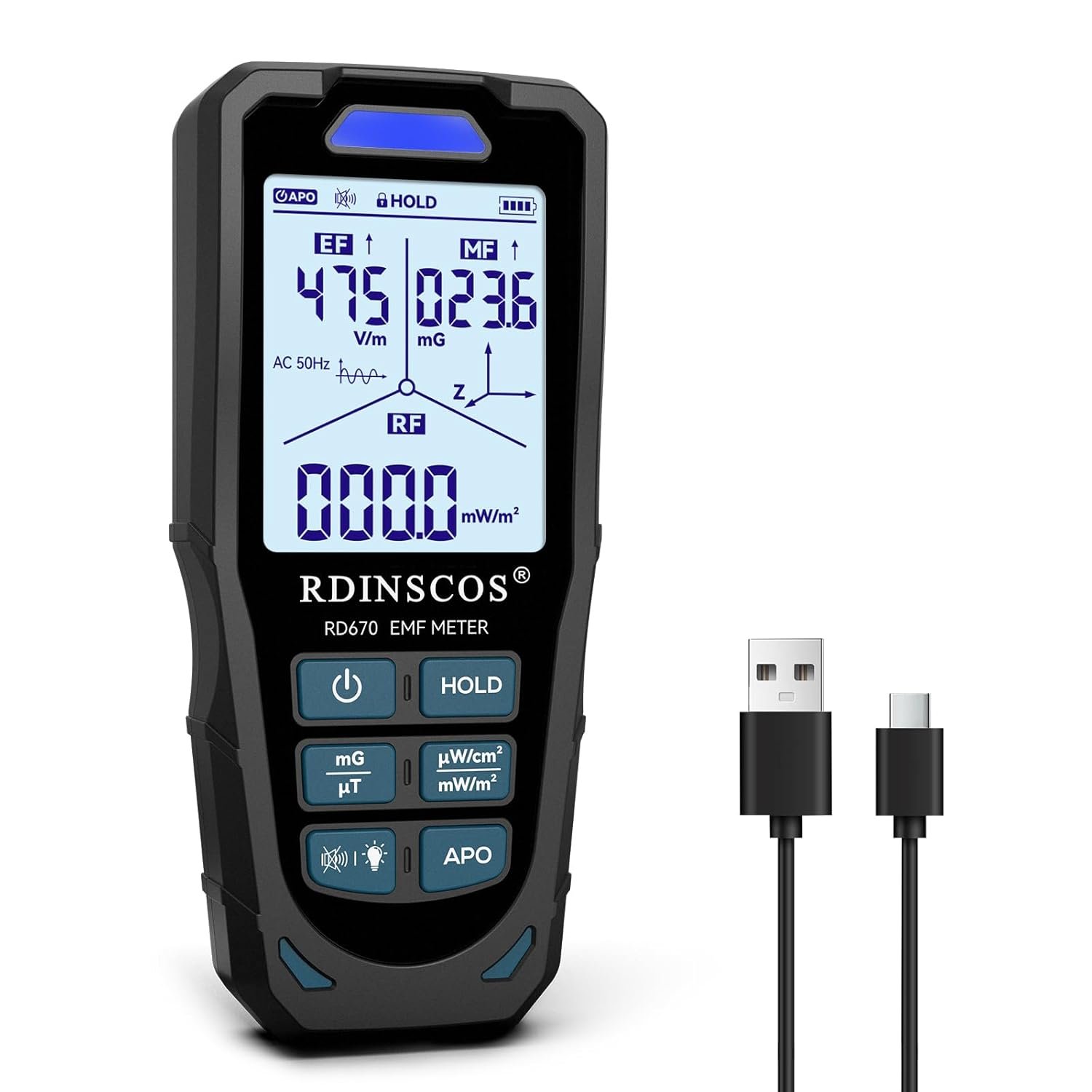 3 in 1 EMF Detector, Rechargeable EMF Meter | Up to 10GHz, Multi-Sensor for Power Lines, WiFi/Cell Phones, Smart Meters,Automatic Alarm