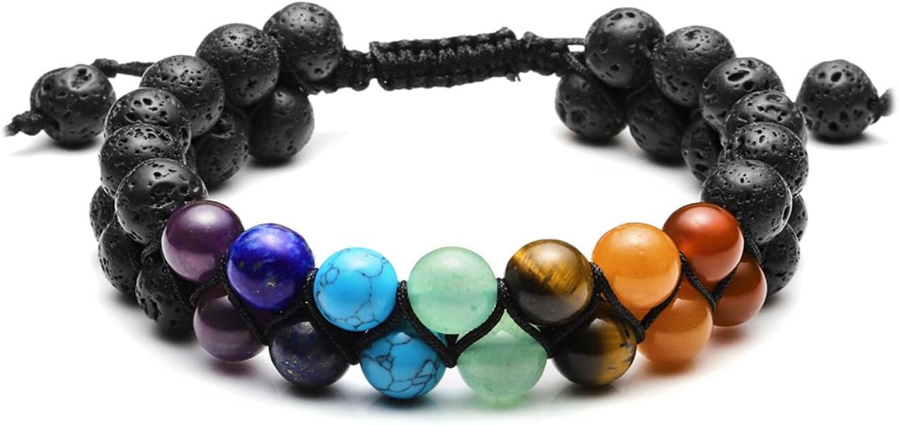 Top Plaza Bead Chakra Bracelet 7 Chakras Healing Crystals Bracelet Yoga Stone Beads Bracelets Meditation Relax Anxiety Bangle for Womens Mens