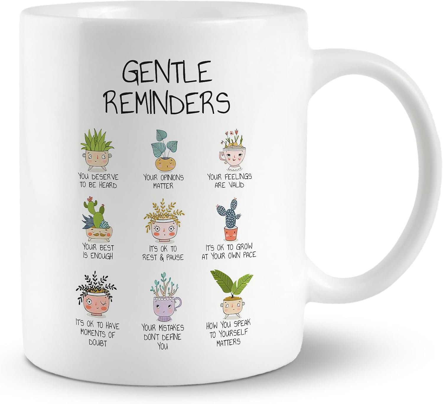 Inspirational Coffee Mug Mugs For Women, Gentle Reminders Positive Affirmations 11 Ounces Ceramic Mug Cup,Mental Health Self Love Coffee Tea Mug Cup,Mental Health Awareness Gifts