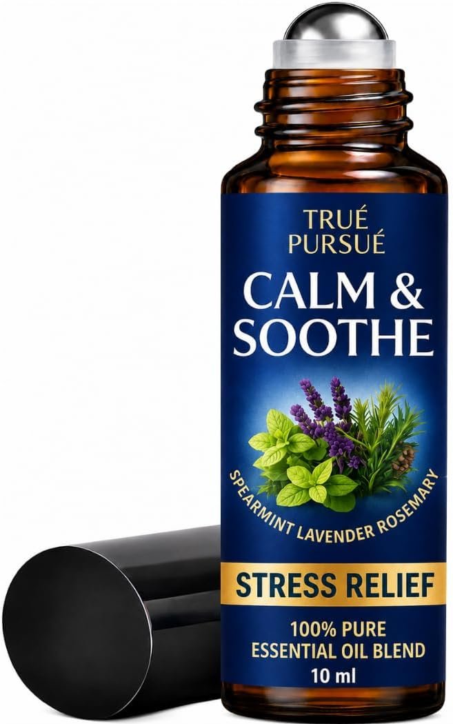 Soothe & Calm Essential Oil Roll On – Frankincense & Lavender Essential Oil Roller – Stress Relief Oil Roll On – 100% Pure Aromatherapy Calming Oils for Anxiety, Migraine & Sleep – 10ml TRUÉ PURSUÉ