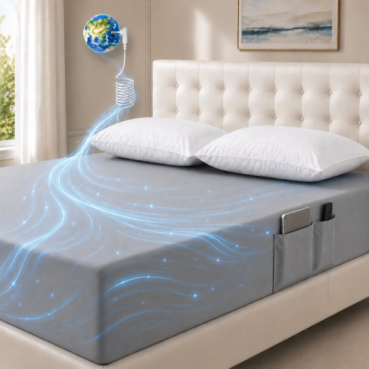 Grounding Sheets Queen,10% Pure Silver Fiber+90% Organic Cotton,Deep Pocket Grounding Bed Sheets.Grounded Fitted Sheets Set.
