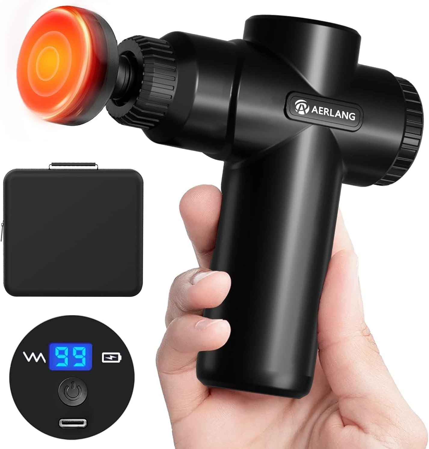 AERLANG Mini Massage Gun with Heat Birthday Day Gift for Him Black | Mini Massager Deep Tissue Muscle Massager Back Massager for Pain Relief Deep Tissue Body Massager, Carrying Case Included