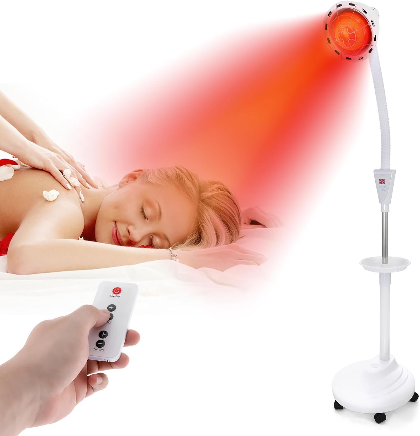 VARIPOWDER Red Light Therapy for Face and Boby Infrared Heat Lamp with Adjustable Stand LED 660nm and 850nm Red-Light for Skin Care (Water/Sand Filled Base)