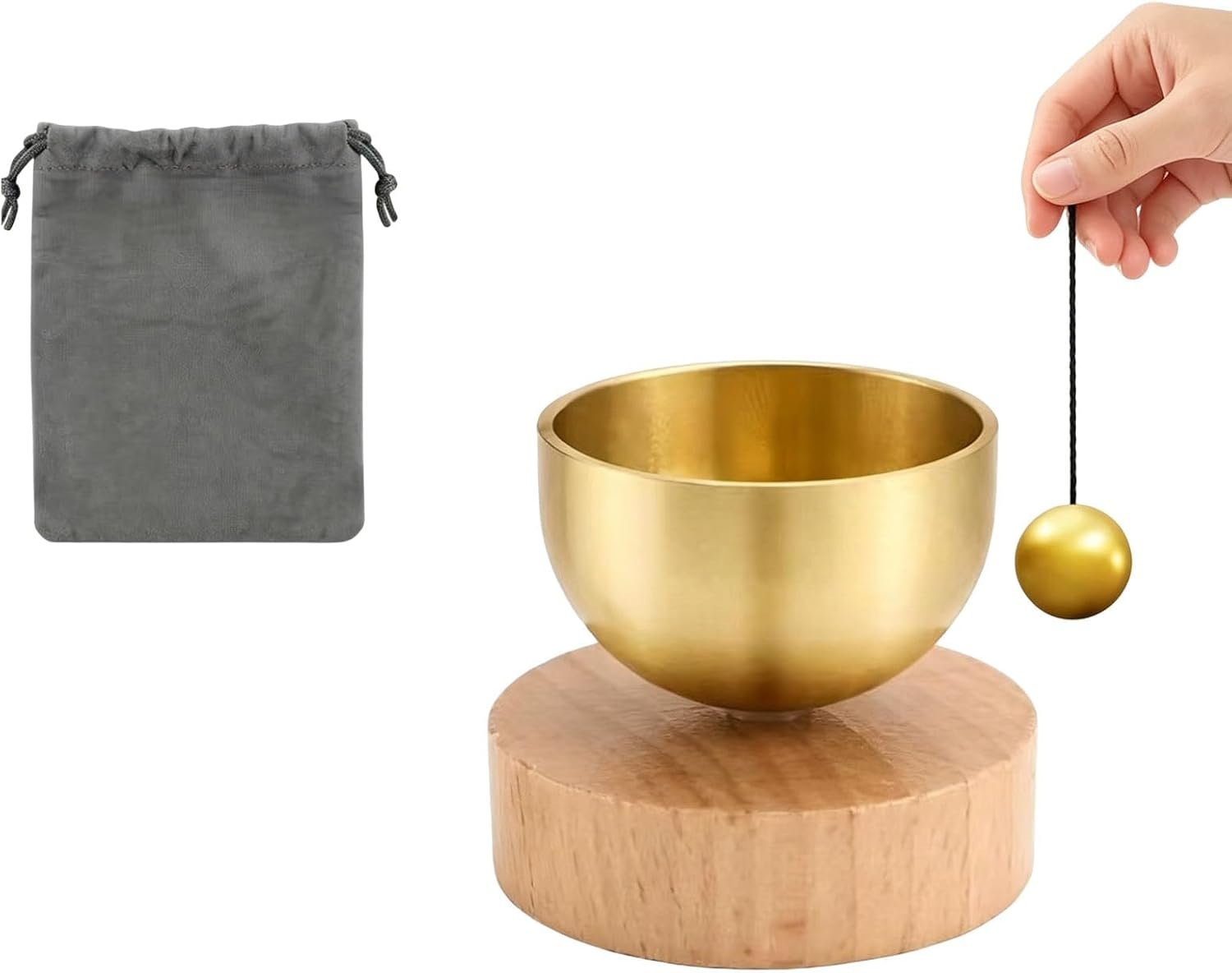 Mini Brass Singing Bowl Set, Meditation Sound Bowl for Yoga Healing | Solid brass resonant bowl, soothing sound, wooden base & storage pouch, for chakra meditation stress relief