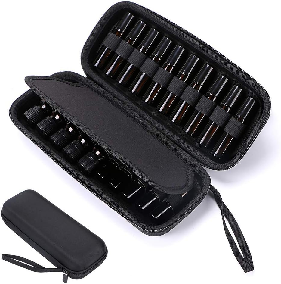 Hipiwe EVA Essential Oils Carrying Case Organizer for 20 Bottles 5ml 10ml Standard and Rollers Bottles Portable Hard Shell Essential Oils Travel Bag Holder for Essential Oils Bottle Storage (Black)
