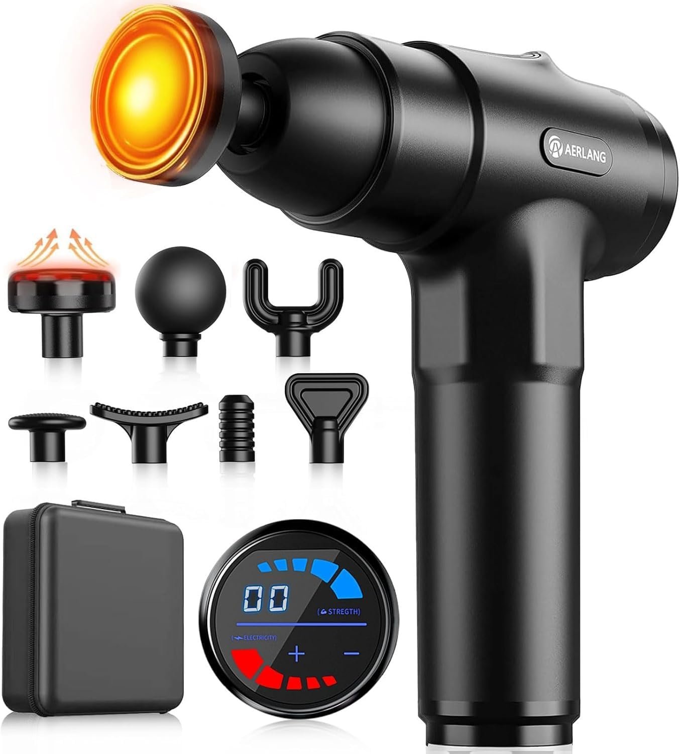 Massage Gun with Heat Massager Deep Tissue Muscle Massager Gifts for Men | Back Massager for Athletes for Pain Relief Percussion Handheld Massage Gun Birthday Gifts for Him 7Heads&Silent Carrying case