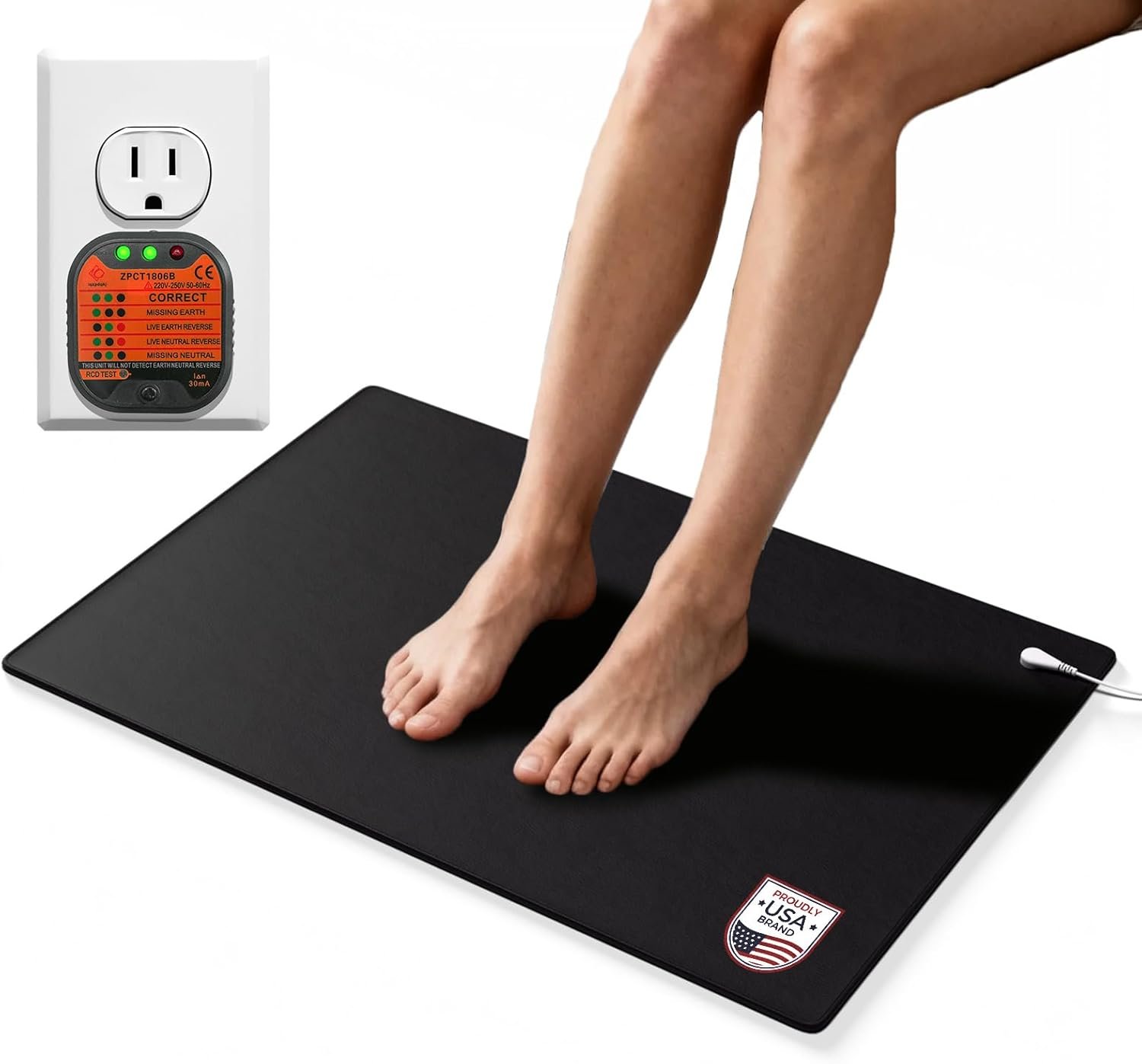 Grounding Mat Earthing Mat for Bed, Grounding Well Mat for Feet, Portable Non-Slip Earthing Pad for Sleep, Indoor Grounding Pad for Chair & Desk, Use at Home or Office with 15ft Cord 24″X16″