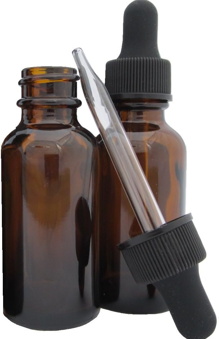 DropperStop 1oz Amber Glass Dropper Bottles (30mL) with Tapered Glass Droppers – Pack of 2