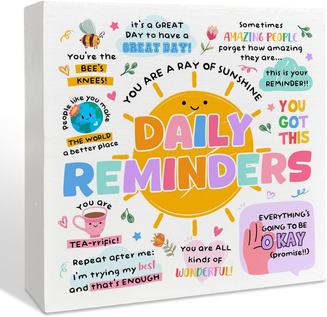 Daily Reminders Inspirational Mental Health Wood Box Office Desk Accessories Decor for Women, Inspirational Positive Gifts for Women, Motivational Wooden Box Sign Decor for Home Therapy Office