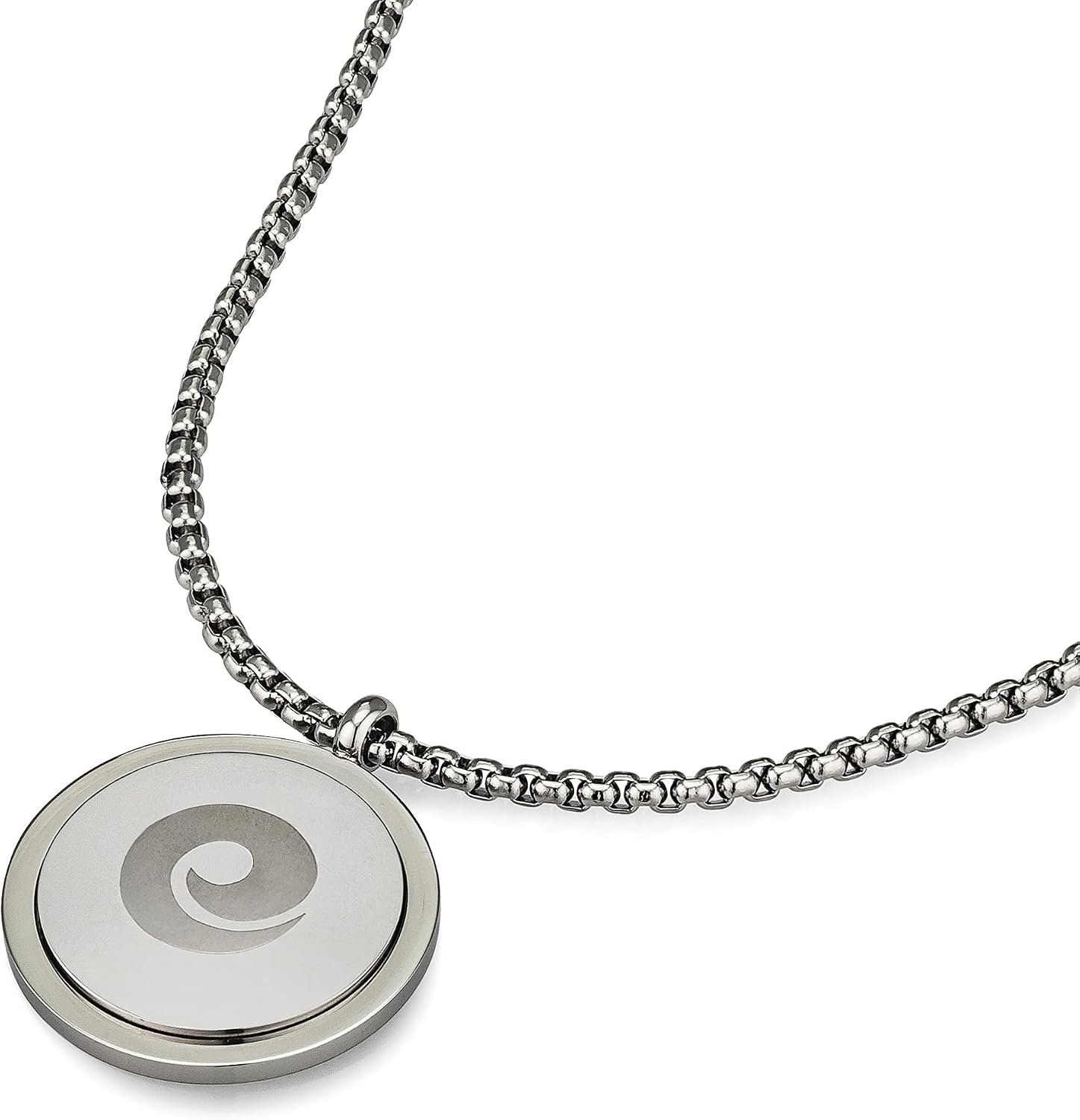 EMF Harmony Pendant Necklace – Silver Stainless-Steel, Elegant & Practical, 7/8″ Diameter – Water Resistant – 4 Embedded Elements – 23″ Chain