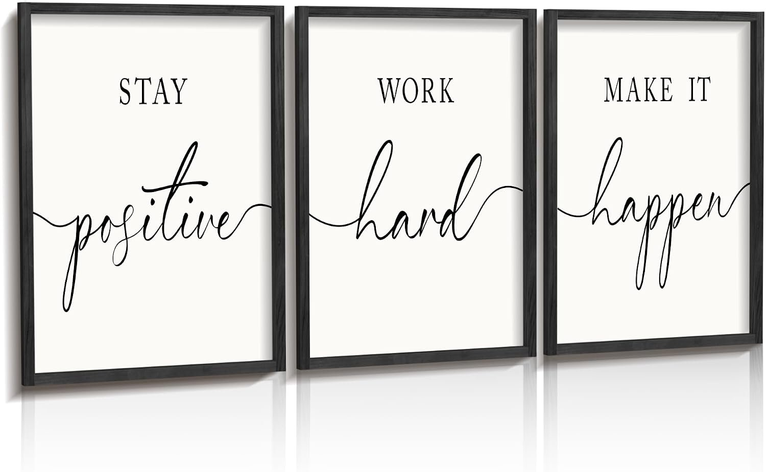 Heiple Motivational Wall Art 11″x14″ Framed Wooden Inspirational Office Wall Decor for Men Picture Poster Positive Work Hard Quote Wall Decor for Home Office Bedroom (Black, 11”x14”)