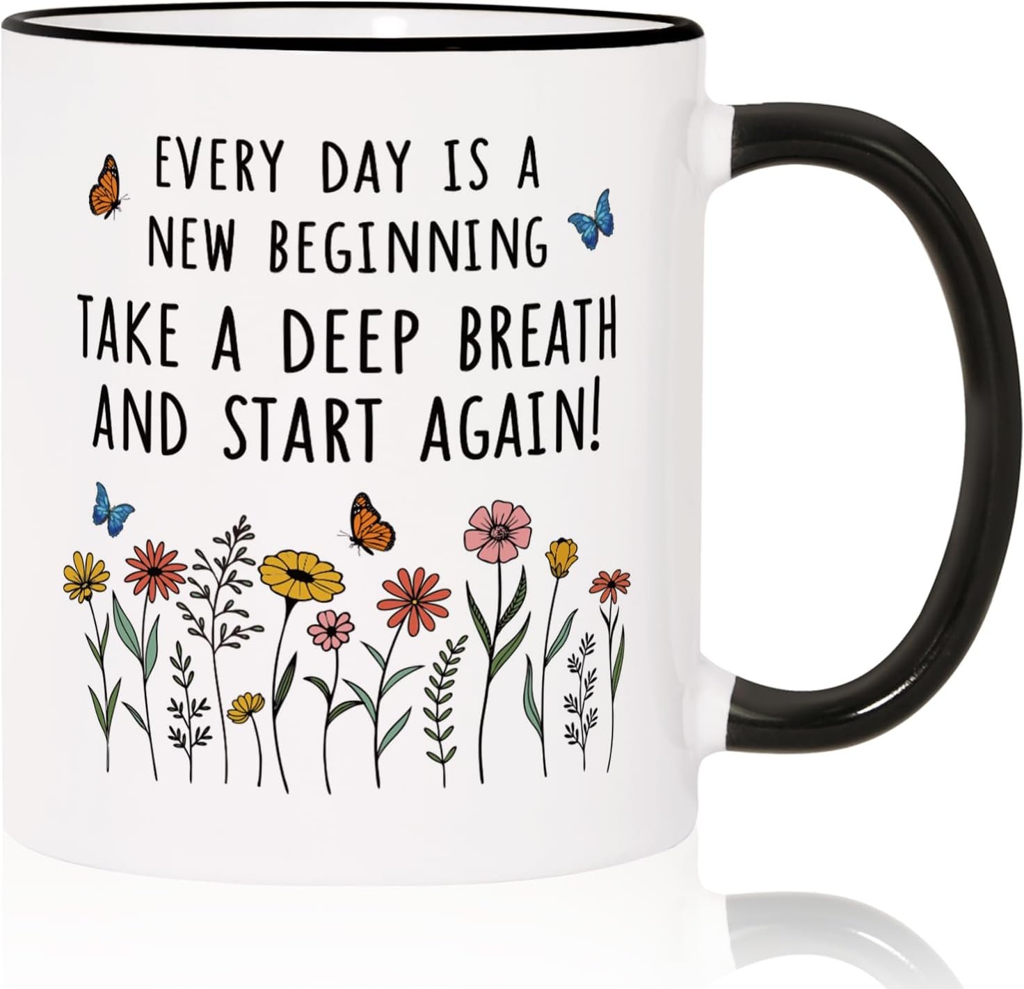 Petalsun New Beginnings Gifts for Women- Inspirational Motivational Mug with Flowers & Butterfly- Divorce, Breakup, New Job, Farewell Gifts for Women Friends Daughter Sister Coworker, 11oz