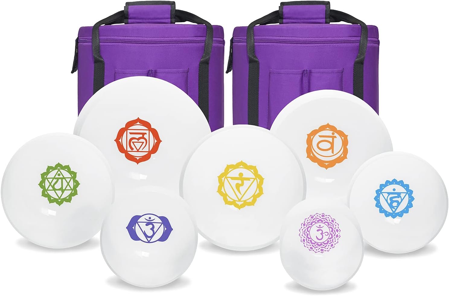 CVNC Crystal Singing bowl Set of 7 for Sound Healing Chakra | 6″-12″ Inch Frosted Chakra Quartz Set, Energy Balancing,Mindfulness,Relaxation, Includes 2 Bags and Rubber Mallets