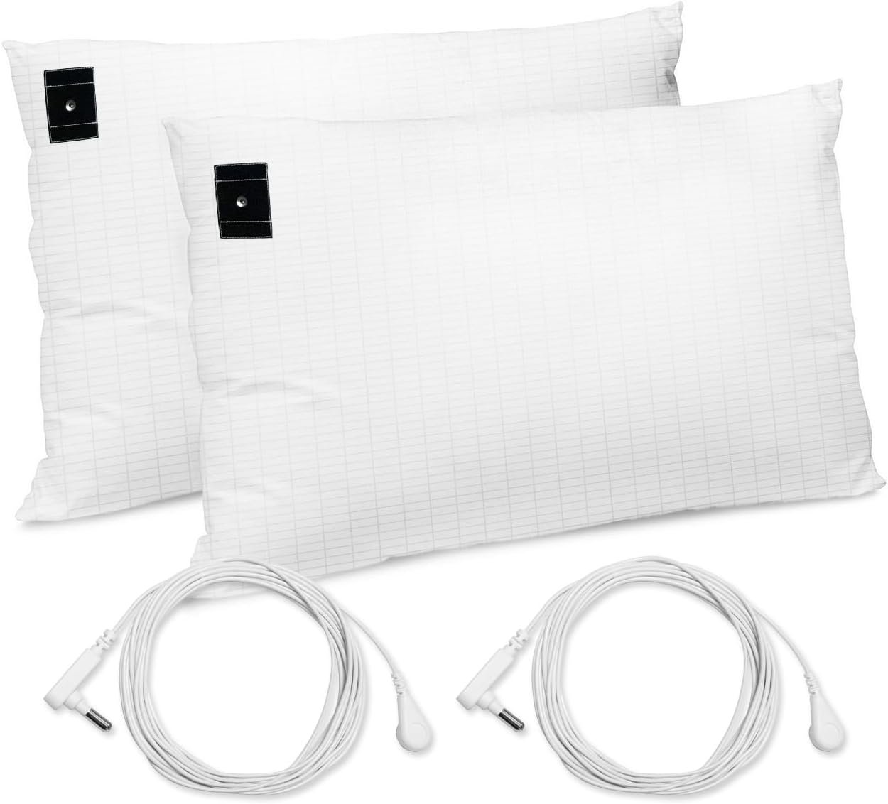 Grounding Pillowcase 2 Pack with Grounding Cord, Contains Silver Fibers, Cotton Grounding Pillowcase, Conductive Grounding Pillow Case for Improve Sleep, Relieve Pain (20x30IN, White)