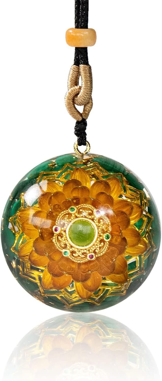 Da Piao Liang Orgonite Necklace With Malachite And Flower Of Life – Healing Crystals For Energy Protection And Meditation – Spiritual Pendant With Adjustable Cord