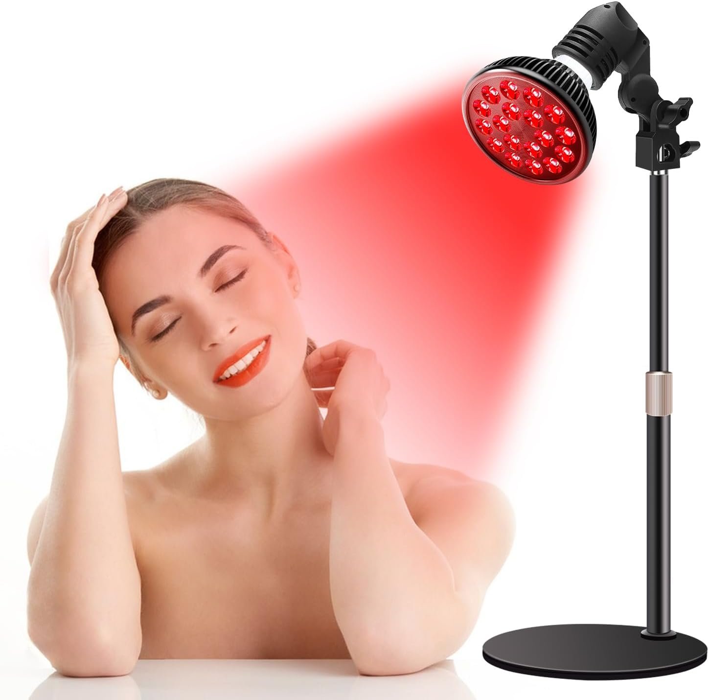 Wolezek Red Light Therapy Lamp – LED Face & Body Treatment, Adjustable Stand 10-16.5in, 18 LEDs 660nm & 850nm Combo