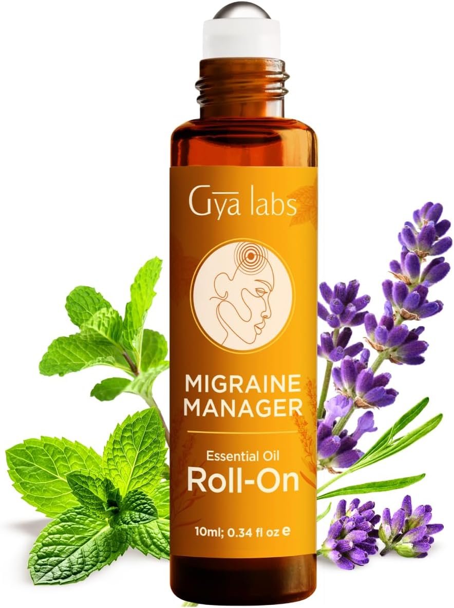 Gya Labs Migraine Manager Essential Oil Roll On – 0.34 Fl Oz – Travel Size Roller for Camping, Skin, Aromatherapy Relief, Convenience