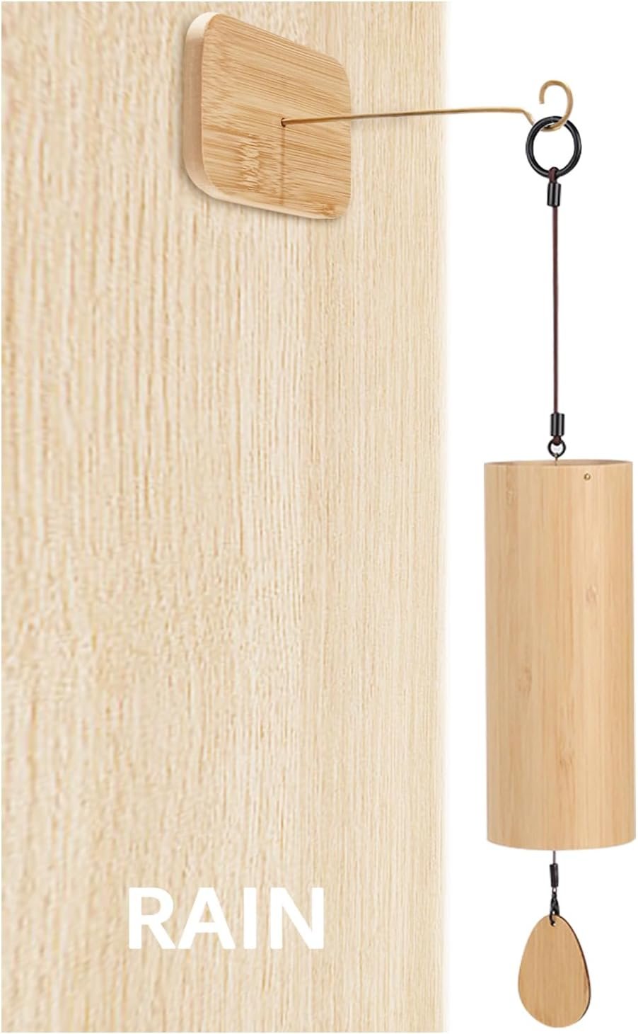 OLizee® Natural Bamboo Healing Wind Chime Decorative Meditation Chime Melodious Yoga Wind Chime Hand-Cranked Chord Wind Bell Zen Wind Chime for Home Decor Rain, Yellow
