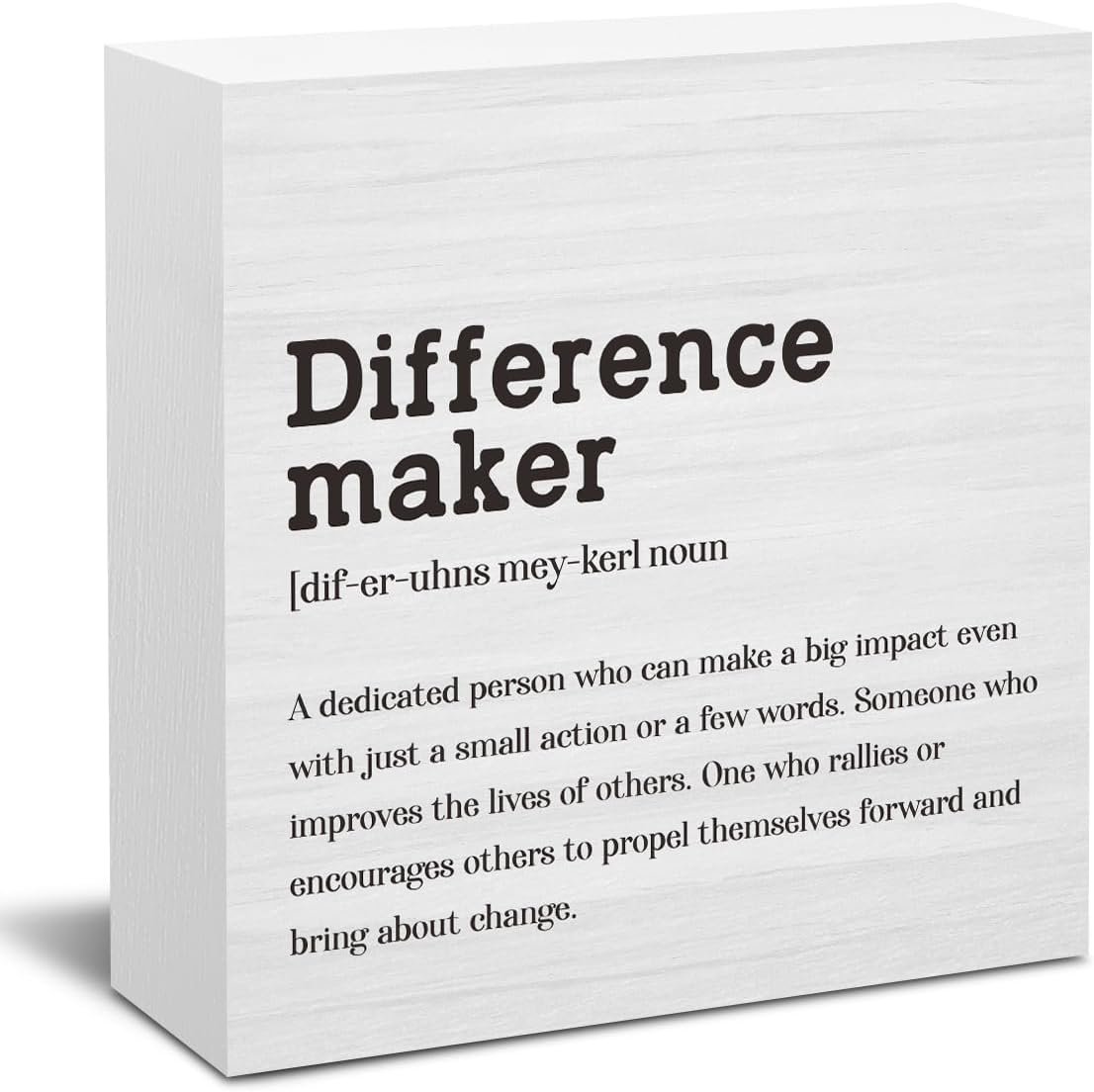 Difference Maker Definition Home Office Decor Wooden Box Sign | Motivational Farmhouse Decorative Positive Office Desk Accessories Wood Plaque Affirmations Wood Table Sign