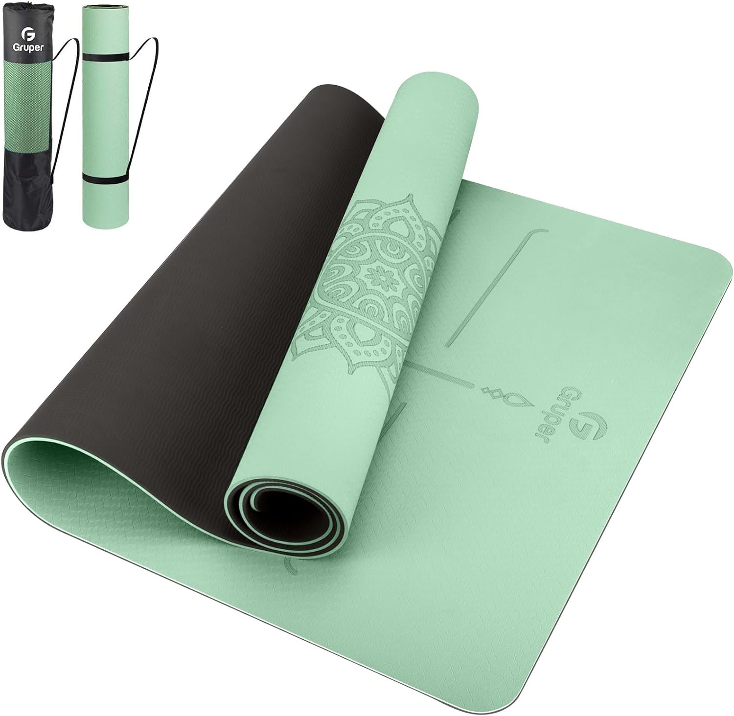 Gruper Yoga Mat Non Slip TPE Extra Wide Yoga Mat with Alignment Mark, 72″L x 32″W x 0.32″/0.24″Th (183cm x 80cm x 8mm/6mm), Anti-Tear Exercise Mat with Carrying Strap and Bag, Workout Mats for Yoga, Pilates