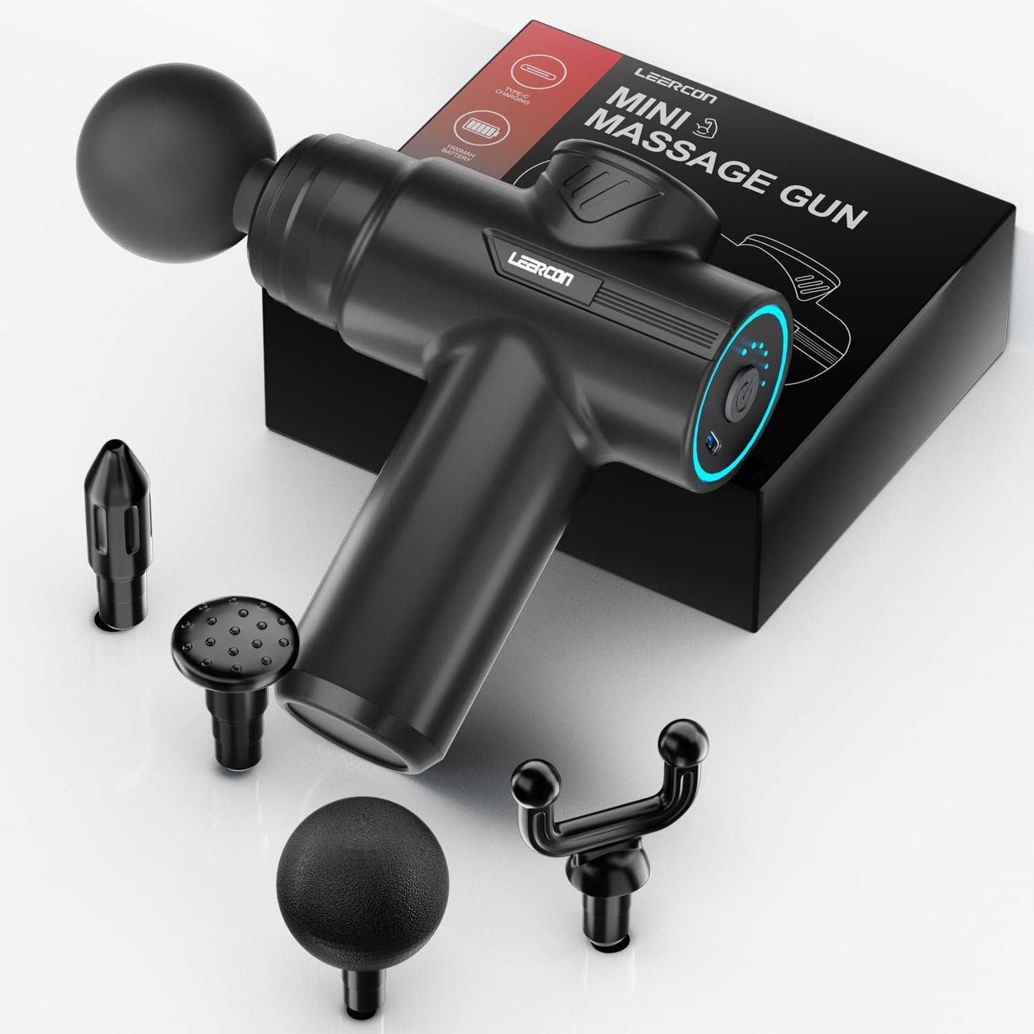 LEERCON Mini Massage Gun Deep Tissue Handheld Muscle Massager Gifts for Men | Back Massager with 6 Speeds and 4 Heads Muscle Massager for Gym Office & Travel Birthday Gifts for Men Women Dad Mom Athletes