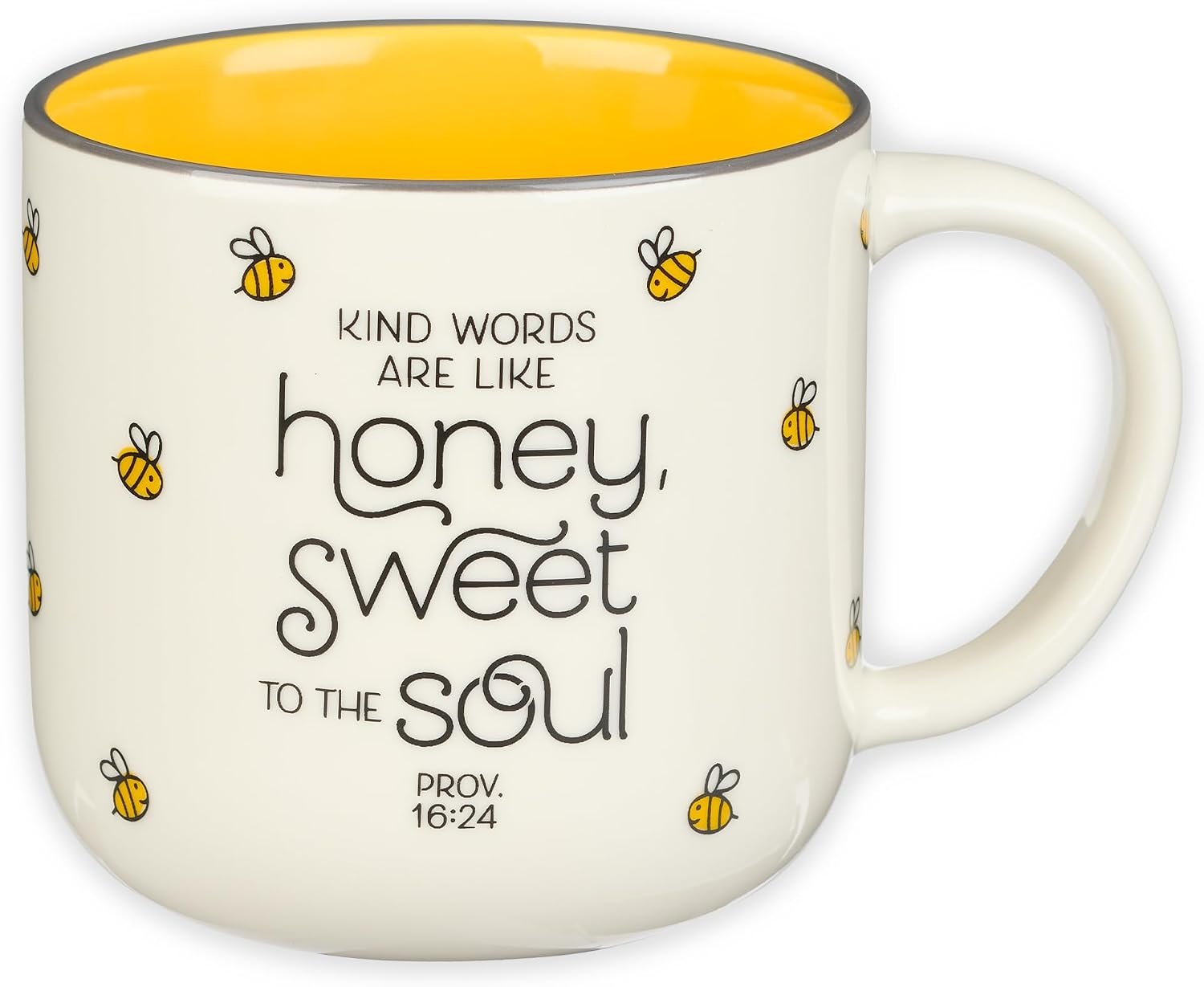 Christian Art Gifts Large Ceramic Coffee & Tea Mug for Women: Kind Words are Like Honey Inspirational Bible Verse, Cute Microwave/Dishwasher Safe Bumble Bee Cup, Yellow/White, 15 oz.