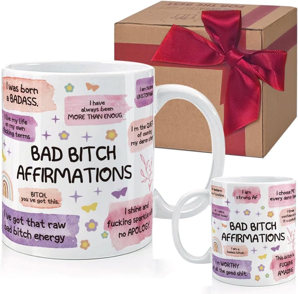 Bad Affirmations Birthday Mug Gifts for Women Her Girlfriend Sister Friends Bestie, Valentines Gifts for Mom Wife from Daughter Son, Funny Coffee Mug Birthday Gift for Best Friend