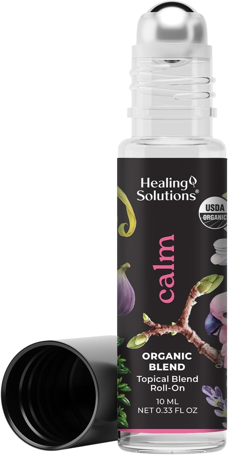 Healing Solutions – Organic Calm Blend Essential Oil Roll On USDA Certified Perfume, Sleep, Massage, Aromatherapy – 10ml