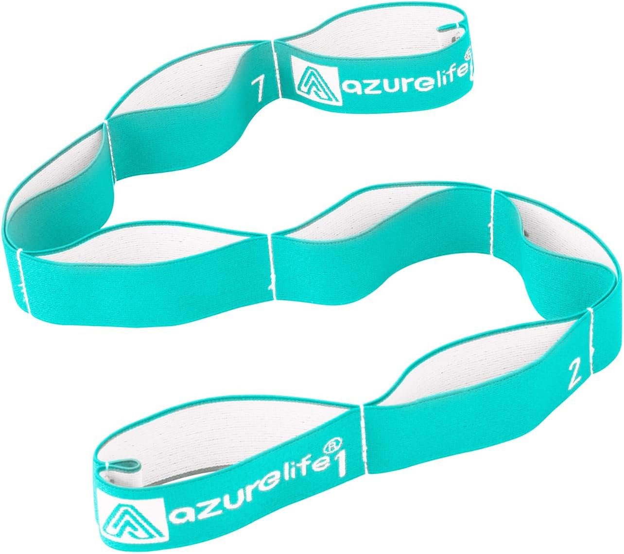 A AZURELIFE Elastic Yoga Stretching Strap, Multi-Loop Stretch Strap for Physical Therapy, Pilates, Yoga, Dance & Gymnastics Exercise and Flexible Pilates Stretch Band