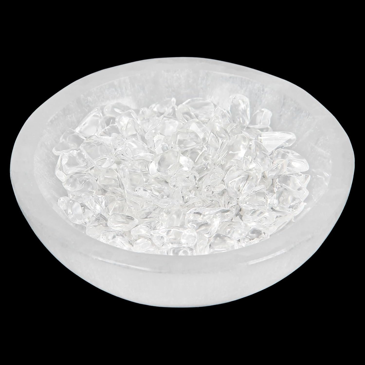 4″ Selenite Crystal Bowl with 100g Clear Quartz Chips | Selenite Charging Bowl for Energy Cleansing, Charging, Meditation, Home Decor & Healing Crystals