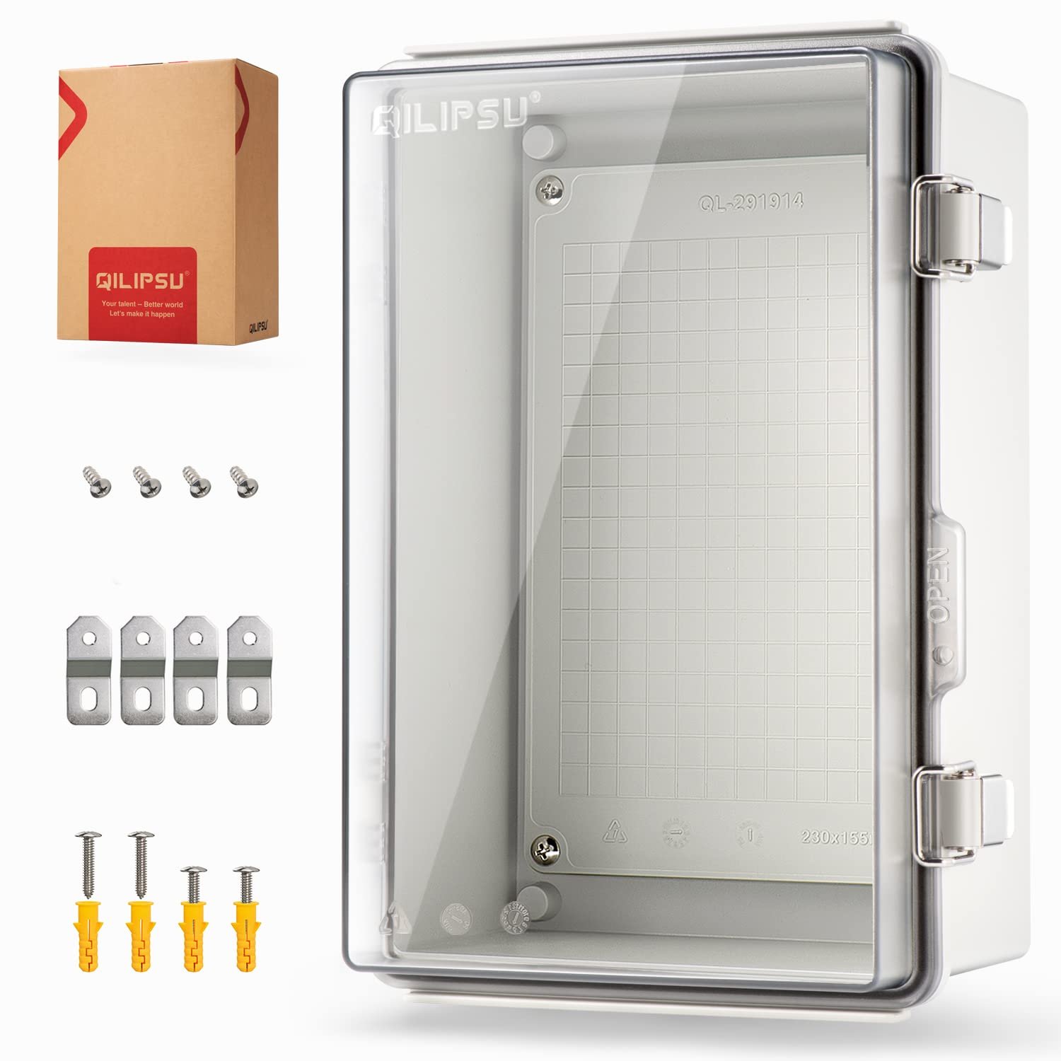 QILIPSU UL94-V0 Outdoor WiFi Enclosure Waterproof Router Junction Box, 11.4″x7.5″x5.5″ Pro IP67 Electrical Network Enclosure, Clear Hinged Door Weatherproof for Solar Projects